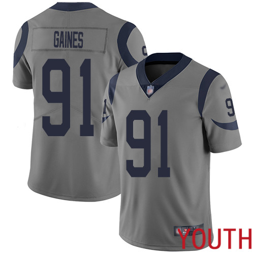 Los Angeles Rams Limited Gray Youth Greg Gaines Jersey NFL Football #91 Inverted Legend->youth nfl jersey->Youth Jersey